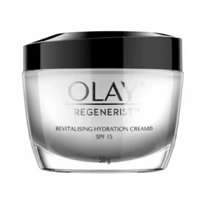 A jar of Olay Regenerist Micro-Sculpting Cream Face Moisturizer in white and blue packaging. The label displays the Olay logo and product name.