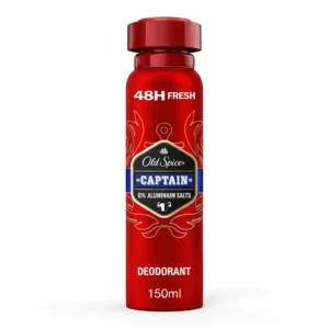 A blue and white can of Old Spice Whitewater Deodorant Spray with the Old Spice logo and product name clearly visible on the label.
