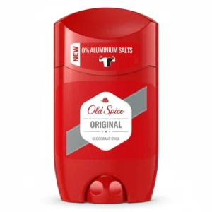 A white deodorant stick with the Old Spice logo and label