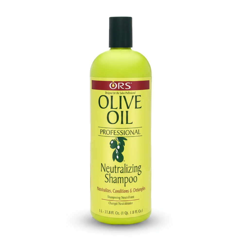 A 1L bottle of ORS Olive Oil Professional Neutralizing Shampoo with a green and white label featuring the ORS logo and product name.