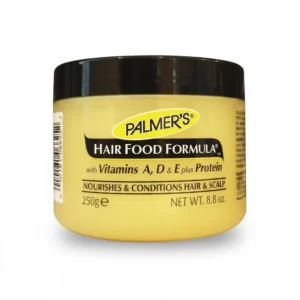 A 250g jar of Palmer's Hair Food Formula. The jar has a green label with the Palmer's logo and product name. The formula inside appears to be a rich, creamy texture.