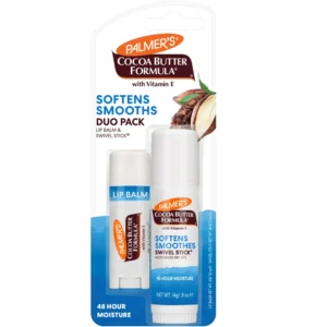 A duo pack containing a Palmer's Cocoa Butter Formula lip swivel stick and a Palmer's Cocoa Butter Formula lip balm. The products have a brown and white color scheme with the Palmer's logo visible on the packaging.
