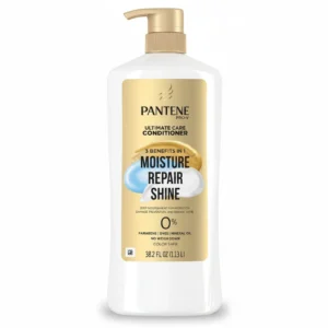 A large 1.13 L bottle of Pantene Pro-V Ultimate Care Conditioner with a blue and white label