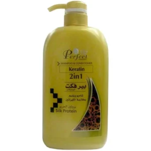 A 1000ml bottle of Perfect Cosmetics Replenishing 2-in-1 Shampoo & Conditioner with a white and green label