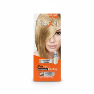 A black and orange box containing a tube of Pixxel Lolane Permanent Hair Color Cream in the shade Intense Gray (Ash Silver Tone). The box features the shade code and shows the expected hair color result.