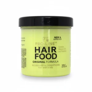 A 128g jar of Pro-Line Hair Food with a green and white label. The label features the Pro-Line logo and text describing the product as the original formula hair food.