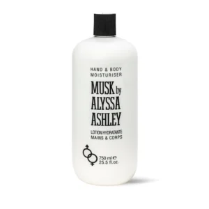 A white bottle with a black label featuring the Ramsill logo and the text 'MUSK Hand and Body Moisturizer'. The bottle contains a rich, creamy white moisturizer.