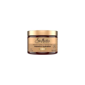 A round tub with a white label featuring the Shea Moisture logo and the product name 'Marfura Butter Hair Masque'. The tub has a light brown color, indicating the Marfura Butter and Baobab Oil ingredients.