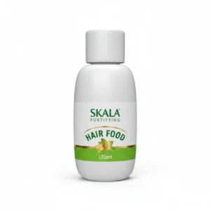 A bottle of Skala Fortifying Hair Food in a light green color, with a white label displaying the product name and size.