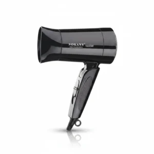 Sokany 5-in-1 Professional Round Electric Rotating Hair Dryer in white and silver color, with various attachments including a hair dryer, straightener, comb, brush, and blowout brush