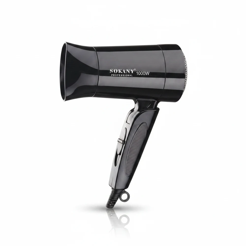 Sokany 5-in-1 Professional Round Electric Rotating Hair Dryer in white and silver color, with various attachments including a hair dryer, straightener, comb, brush, and blowout brush