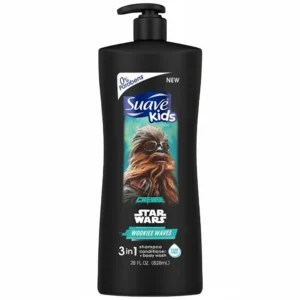 A bottle of Suave Kids 2-in-1 Shampoo & Body Wash in a blue and white color scheme. The label features the Suave Kids branding and indicates it is a 2-in-1 formula for shampoo and body wash.