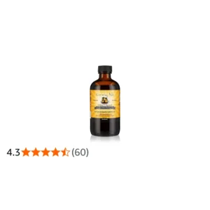 A bottle of Sunny Isle Jamaican Black Castor Oil with a black label. The bottle is 6 fluid ounces in size.