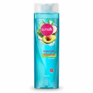 A bottle of Sunsilk Avocado and Coconut Replenishing Shampoo in a green and white label design
