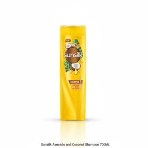 A bottle of Sunsilk Replenishing Shampoo with Avocado and Coconut, featuring a green and white label with the Sunsilk logo.