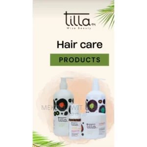 A bottle of Tilla Hair Shampoo with a white label and green cap. The bottle is cylindrical in shape and contains 75ml of product.