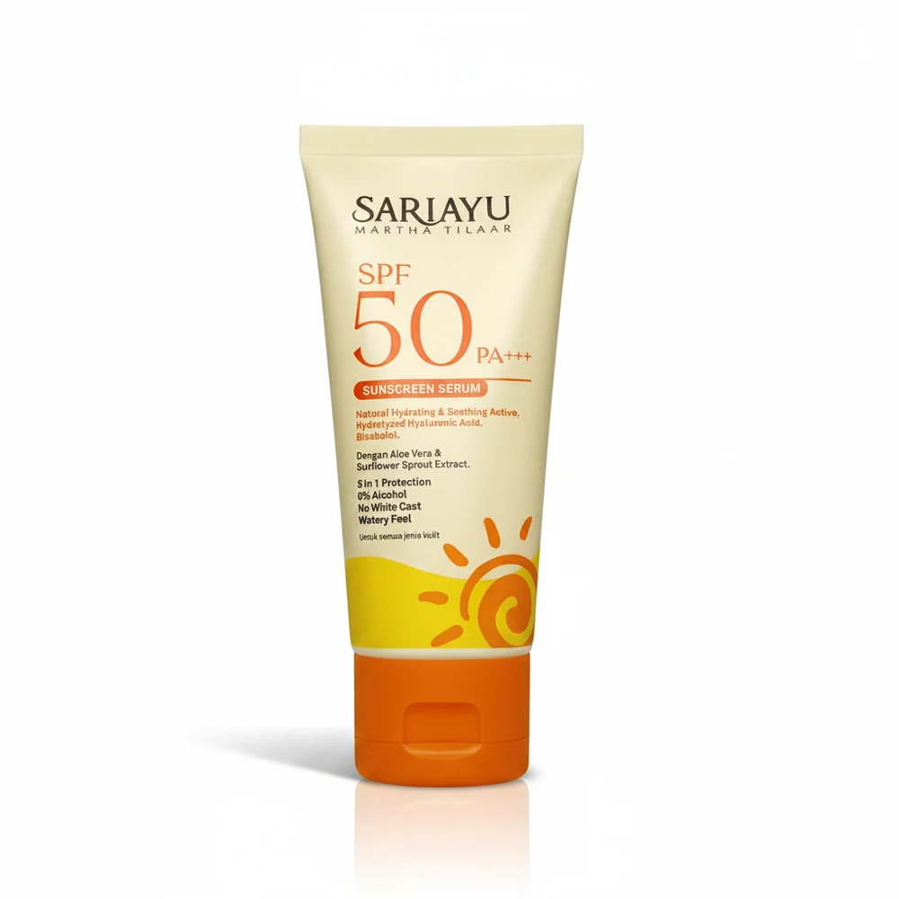 A white tube of Tilla Sunscreen SPF 50 with a blue and green label