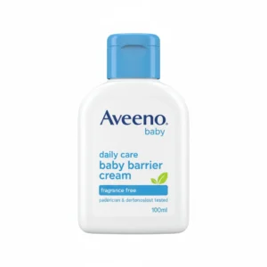 A white tube of Aveeno Baby Daily Care Baby Barrier Cream with a green and white label. The label features the Aveeno logo and text describing the product as a gentle, hypoallergenic formula with natural colloidal oatmeal.