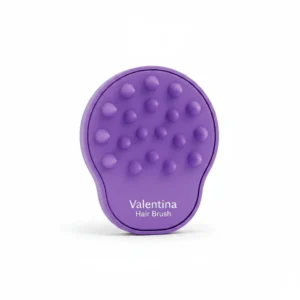 A black hair brush with a curved, ergonomic handle and soft, flexible bristles.