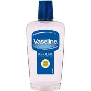 A bottle of Vaseline Hair Tonic with a blue and white label, containing 200ml of product.