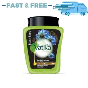 A 1 kg bottle of Vatika hot oil hair treatment. The bottle has a green and white label with the Vatika logo and product name.