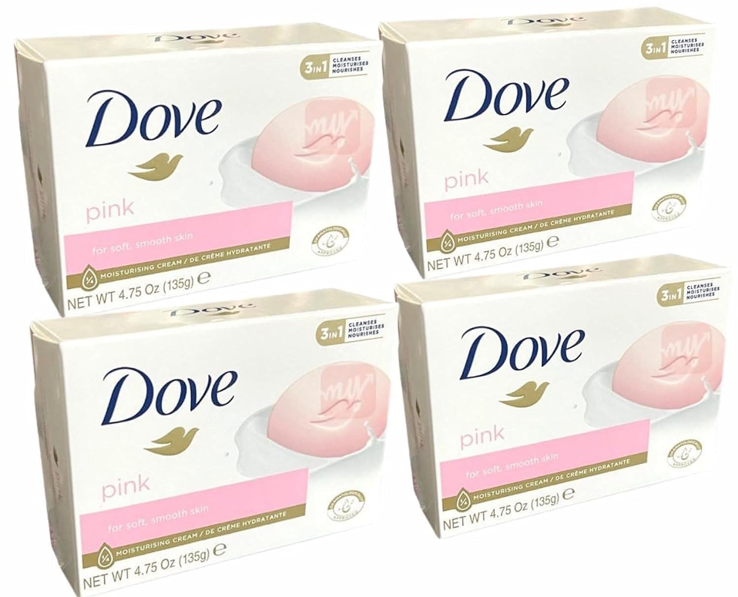 Dove Moisturizing Beauty Cream Bar Soap, Pink, 135g (Pack of 4)