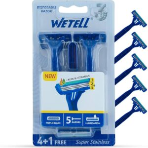 Wetell Triple Blade Disposable Razors for Men (5-Pack)