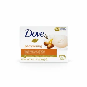 Three bars of Dove Original Beauty Bar soap in a white and blue package. The bars have the iconic Dove logo and are rectangular in shape.