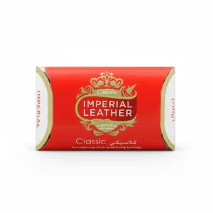 A package of 6 rectangular Imperial Leather soap bars in a classic white and blue color scheme. Each bar is 100g in size.