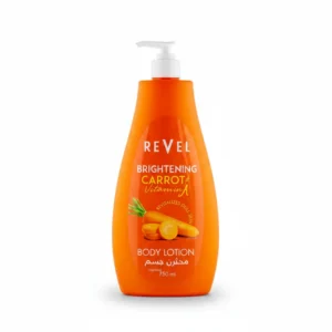A bottle of Revel English Rose Body Lotion with a pink and white label. The bottle has a pump dispenser and contains 750 ml of product.