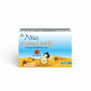 A rectangular bar of Nisa Camel Milk Beauty Bar Soap with a light beige color and a simple label design.