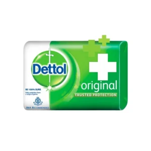 A rectangular bar of Dettol antibacterial soap with a blue and white label