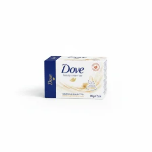 Two bars of Dove Original Beauty Bar Soap in a white and blue packaging. The bars have a smooth, creamy appearance.